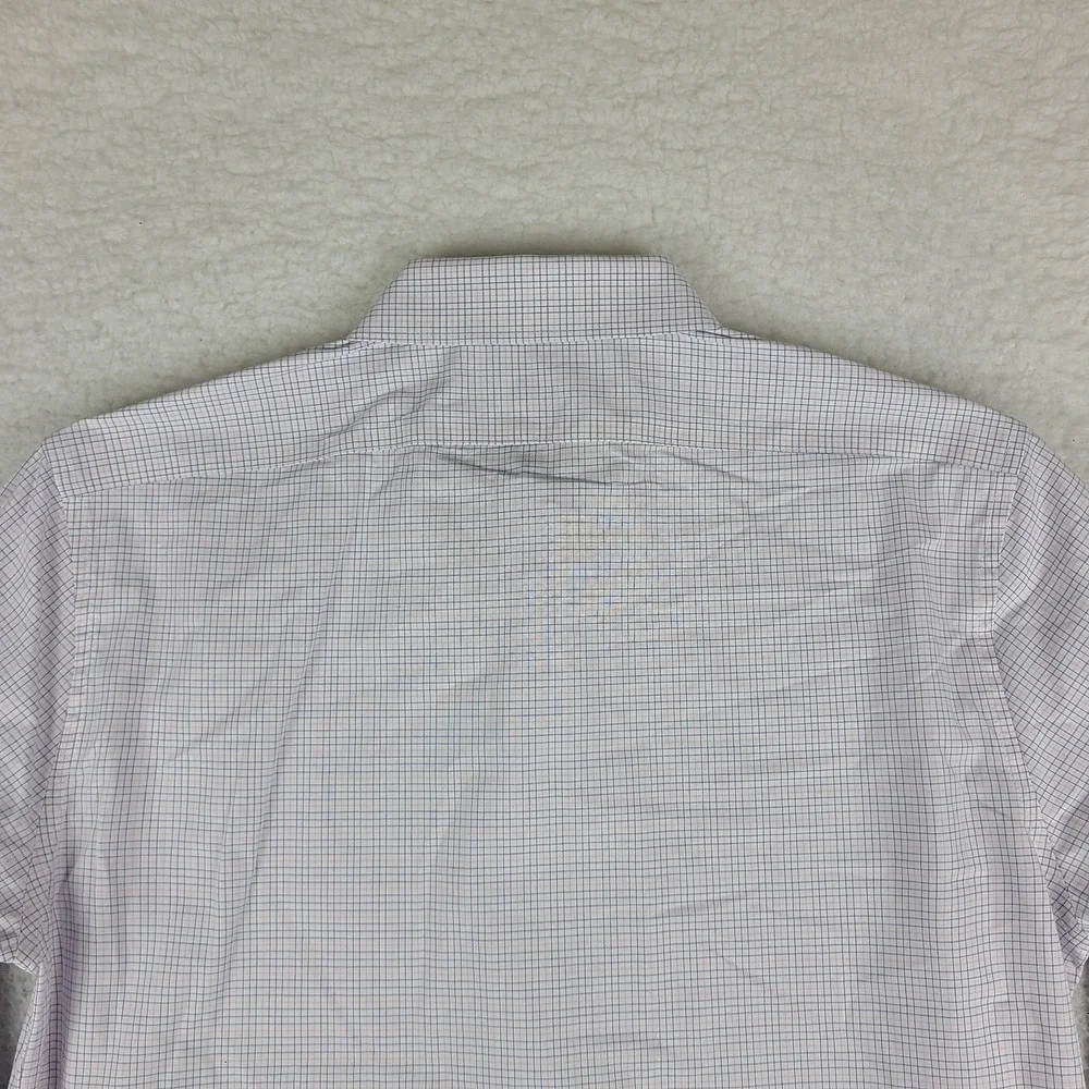 Banana Republic Dress Shirt Mens Medium Purple Pink Check Wrinkle Resistant Slim
